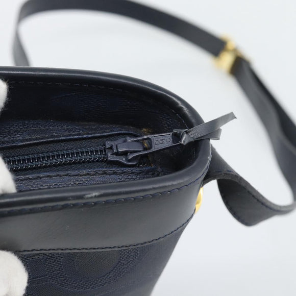 Christian Dior Trotter Canvas Shoulder Bag PVC Navy Gold Auth 196013A