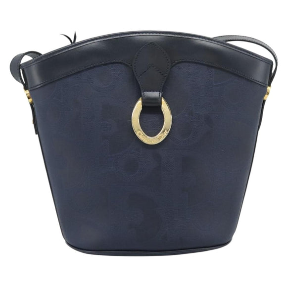 Christian Dior Trotter Canvas Shoulder Bag PVC Navy Gold Auth 196013A