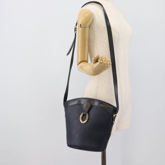 Christian Dior Trotter Canvas Shoulder Bag PVC Navy Gold Auth 196013A