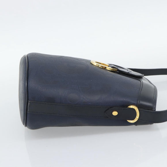 Christian Dior Trotter Canvas Shoulder Bag PVC Navy Gold Auth 196013A