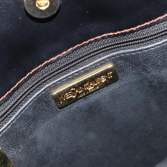 SAINT LAURENT Shoulder Bag Leather Black Gold Auth 196014A