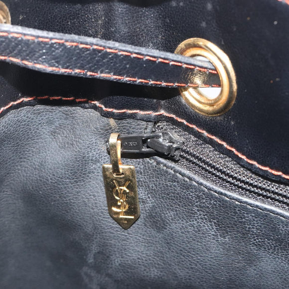 SAINT LAURENT Shoulder Bag Leather Black Gold Auth 196014A