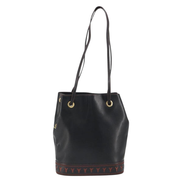 SAINT LAURENT Shoulder Bag Leather Black Gold Auth 196014A