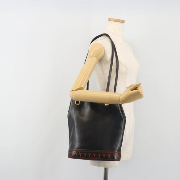 SAINT LAURENT Shoulder Bag Leather Black Gold Auth 196014A