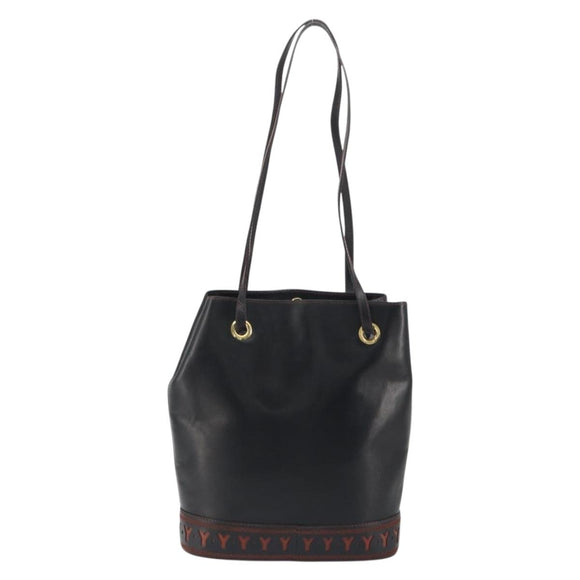 SAINT LAURENT Shoulder Bag Leather Black Gold Auth 196014A