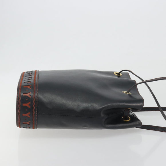 SAINT LAURENT Shoulder Bag Leather Black Gold Auth 196014A