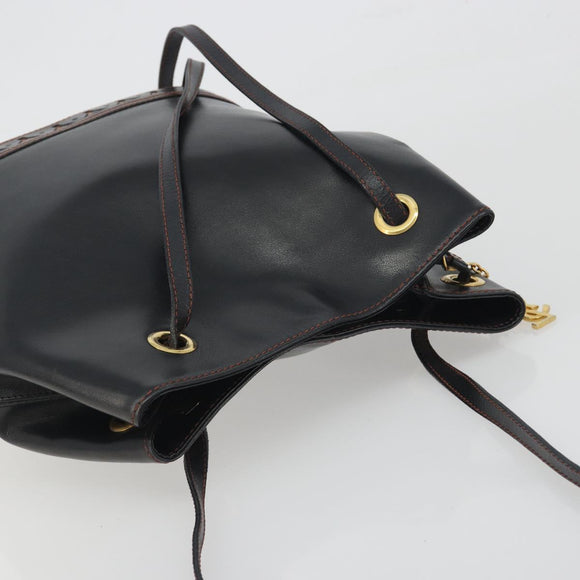 SAINT LAURENT Shoulder Bag Leather Black Gold Auth 196014A