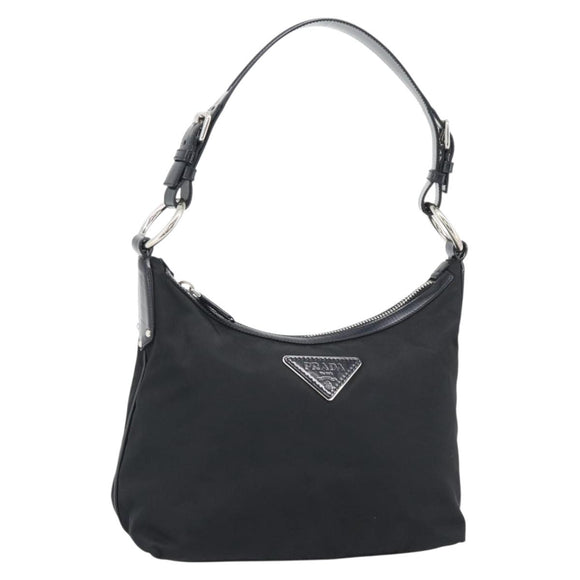PRADA Shoulder Bag Nylon Black Silver Auth 196016A