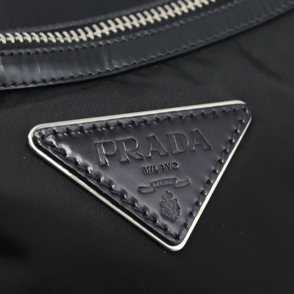 PRADA Shoulder Bag Nylon Black Silver Auth 196016A
