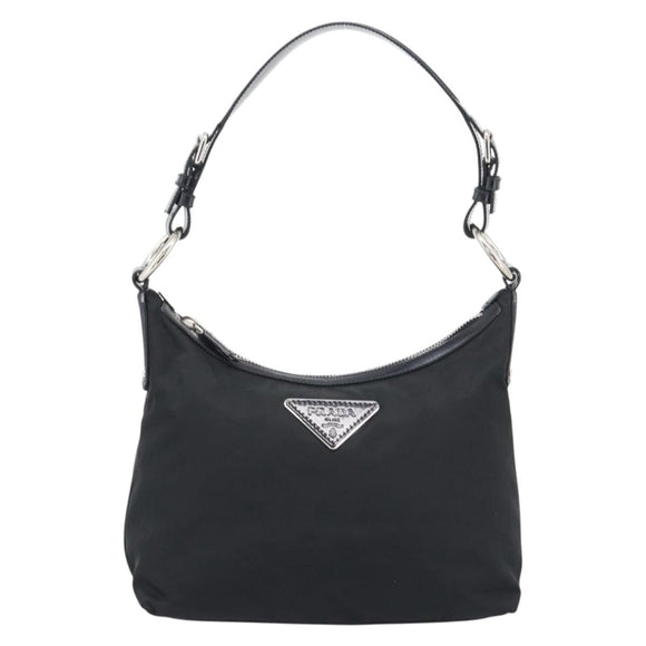 PRADA Shoulder Bag Nylon Black Silver Auth 196016A