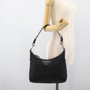 PRADA Shoulder Bag Nylon Black Silver Auth 196016A-24