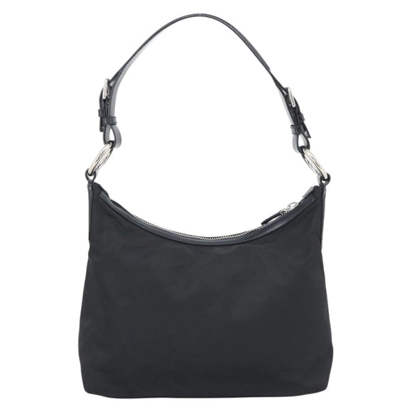 PRADA Shoulder Bag Nylon Black Silver Auth 196016A