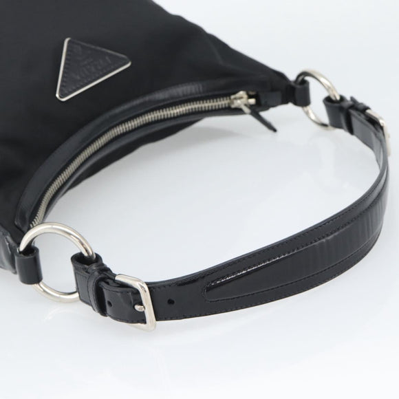 PRADA Shoulder Bag Nylon Black Silver Auth 196016A