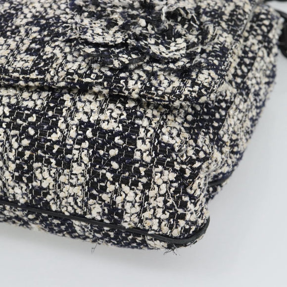 CHANEL Chain Camelia Shoulder Bag tweed Black Silver CC Auth 196017M