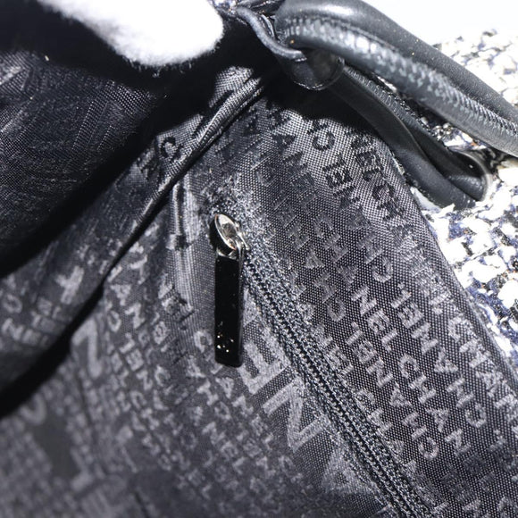 CHANEL Chain Camelia Shoulder Bag tweed Black Silver CC Auth 196017M
