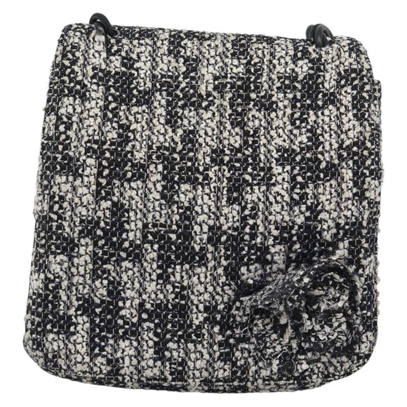 CHANEL Chain Camelia Shoulder Bag tweed Black Silver CC Auth 196017M