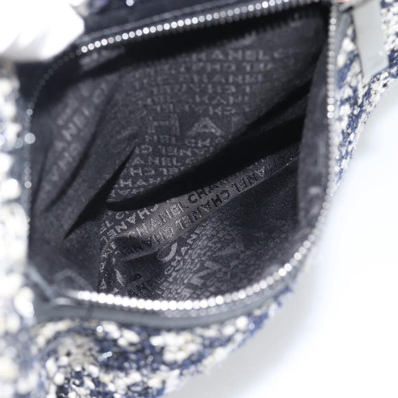 CHANEL Chain Camelia Shoulder Bag tweed Black Silver CC Auth 196017M