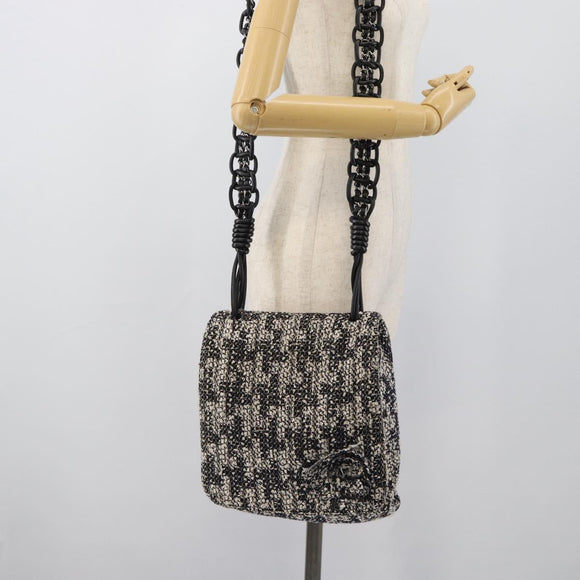 CHANEL Chain Camelia Shoulder Bag tweed Black Silver CC Auth 196017M