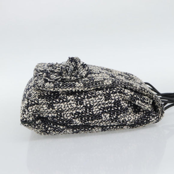 CHANEL Chain Camelia Shoulder Bag tweed Black Silver CC Auth 196017M
