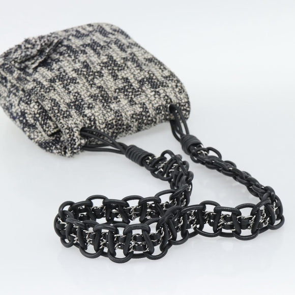 CHANEL Chain Camelia Shoulder Bag tweed Black Silver CC Auth 196017M