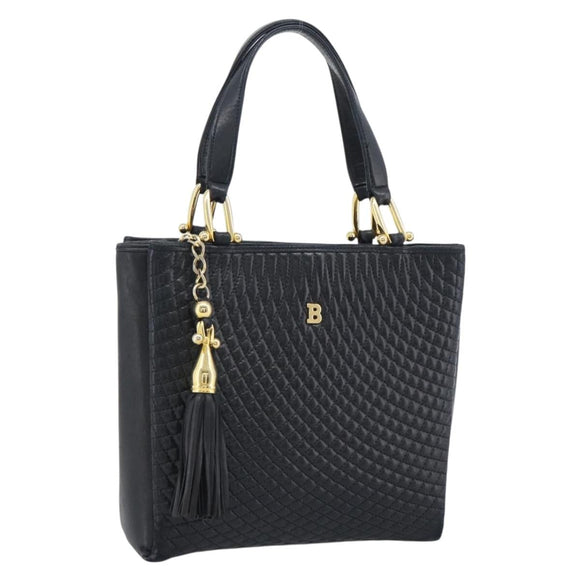 BALLY Hand Bag Leather Black Gold Auth 196018