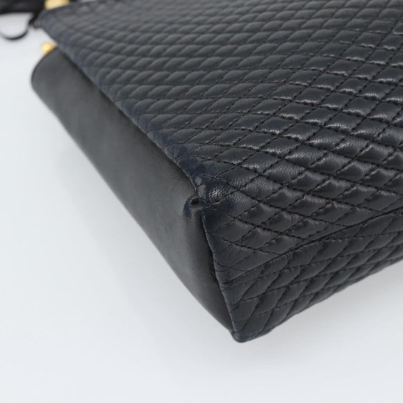BALLY Hand Bag Leather Black Gold Auth 196018