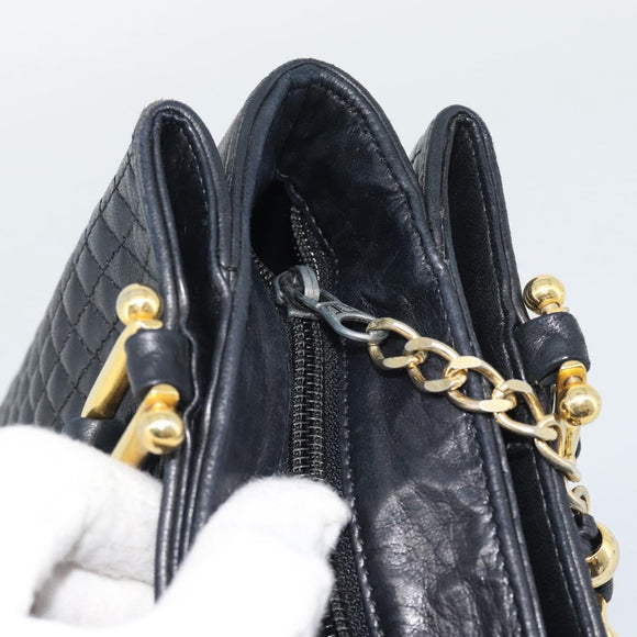 BALLY Hand Bag Leather Black Gold Auth 196018