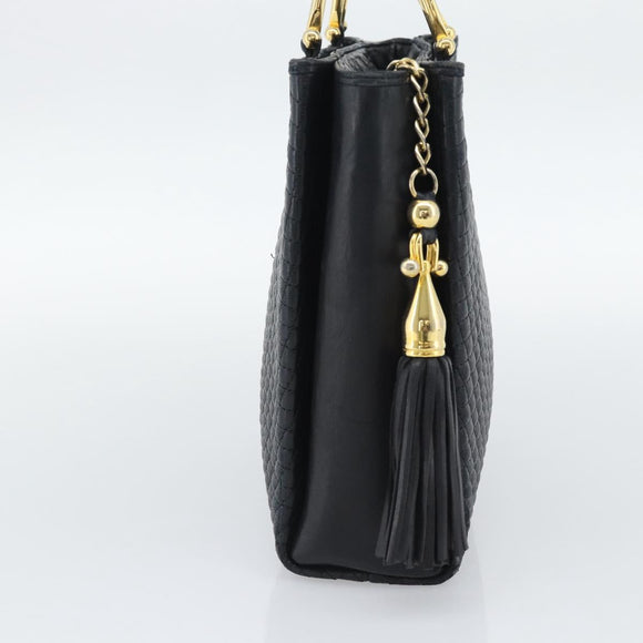 BALLY Hand Bag Leather Black Gold Auth 196018