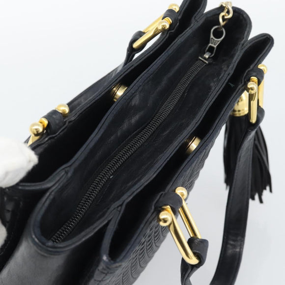 BALLY Hand Bag Leather Black Gold Auth 196018