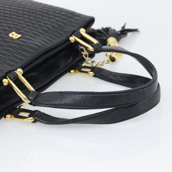 BALLY Hand Bag Leather Black Gold Auth 196018