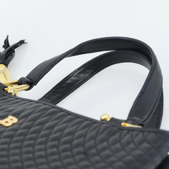 BALLY Hand Bag Leather Black Gold Auth 196018