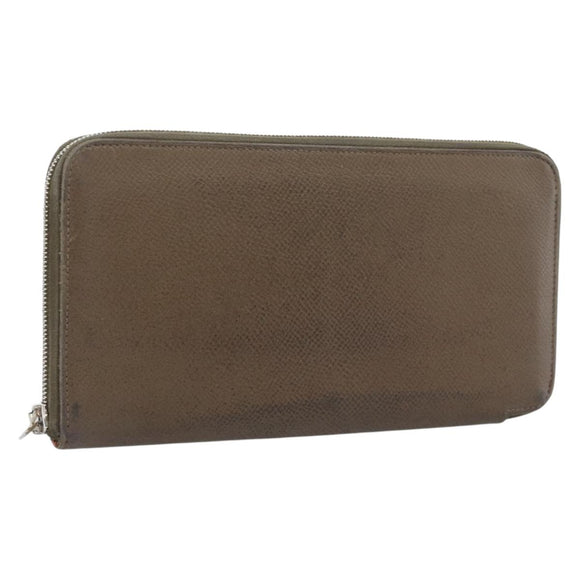 HERMES Azap Long Wallet Leather Beige Silver Auth 196019
