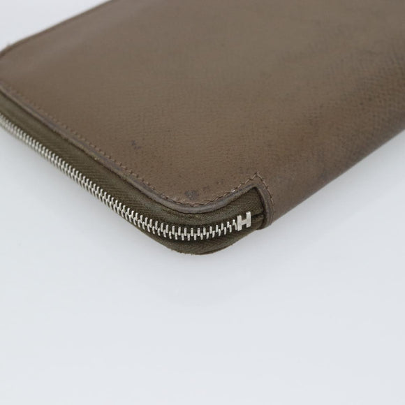 HERMES Azap Long Wallet Leather Beige Silver Auth 196019