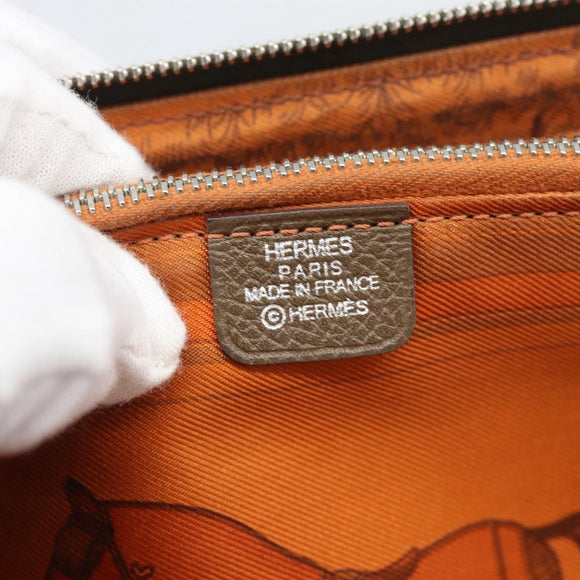 HERMES Azap Long Wallet Leather Beige Silver Auth 196019