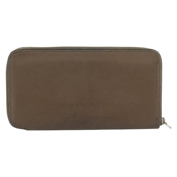 HERMES Azap Long Wallet Leather Beige Silver Auth 196019