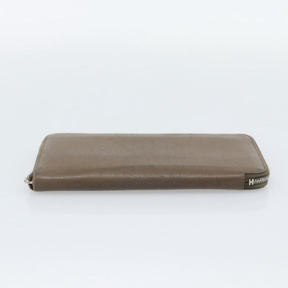HERMES Azap Long Wallet Leather Beige Silver Auth 196019