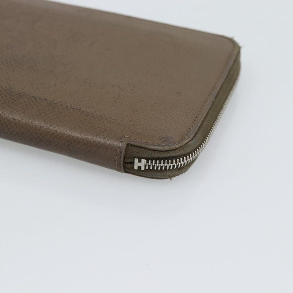HERMES Azap Long Wallet Leather Beige Silver Auth 196019