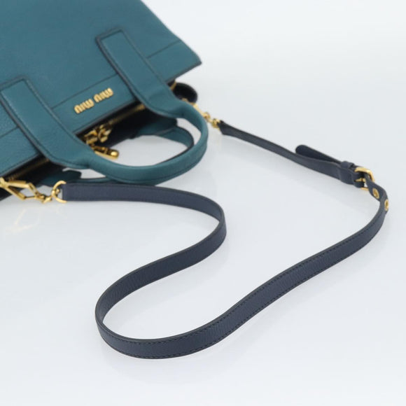 Miu Miu Hand Bag Leather 2way Green Gold Auth 196021A