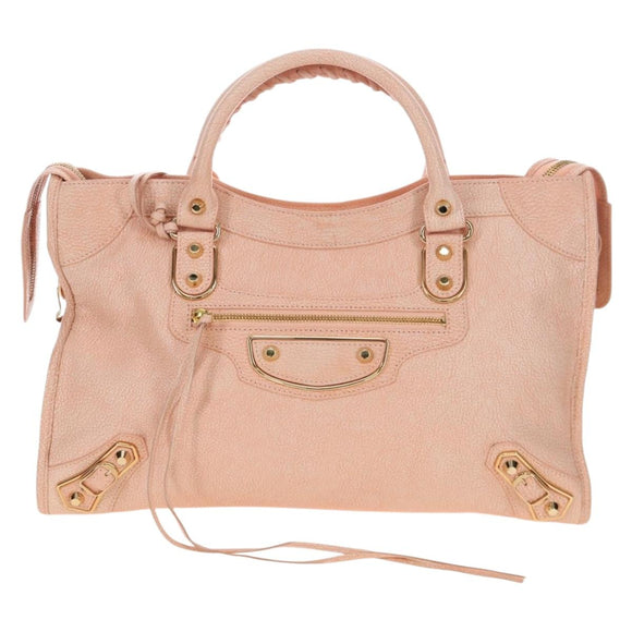 BALENCIAGA Metallic Edge City Bag Leather 2way Pink Gold 390154 Auth 196022M