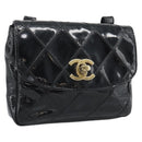 CHANEL Bicolore Waist bag Patent leather Black Gold CC Auth 196023-1