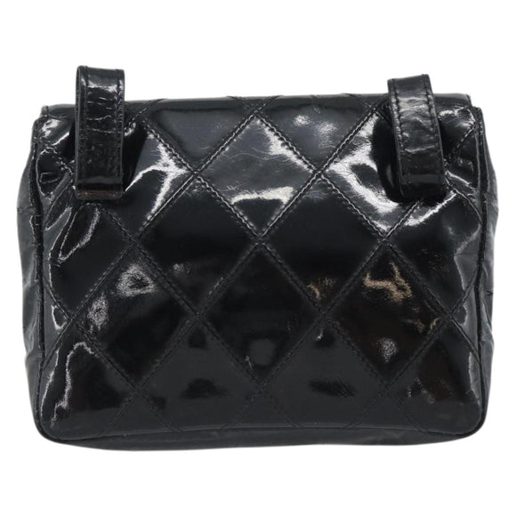 CHANEL Bicolore Waist bag Patent leather Black Gold CC Auth 196023