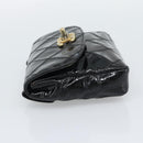 CHANEL Bicolore Waist bag Patent leather Black Gold CC Auth 196023-3