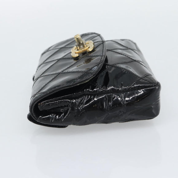 CHANEL Bicolore Waist bag Patent leather Black Gold CC Auth 196023