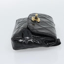 CHANEL Bicolore Waist bag Patent leather Black Gold CC Auth 196023-4