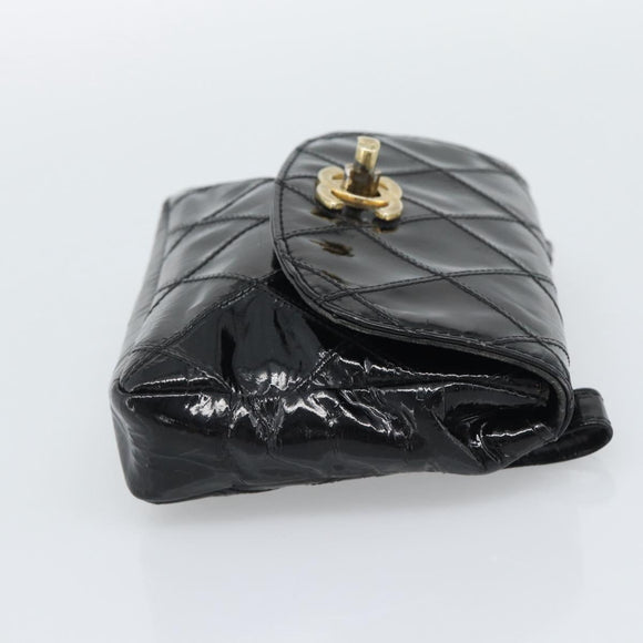 CHANEL Bicolore Waist bag Patent leather Black Gold CC Auth 196023