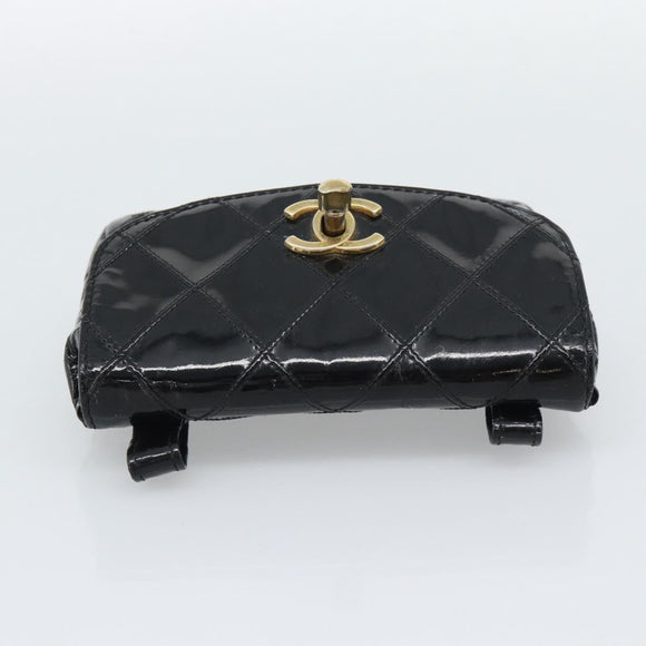 CHANEL Bicolore Waist bag Patent leather Black Gold CC Auth 196023