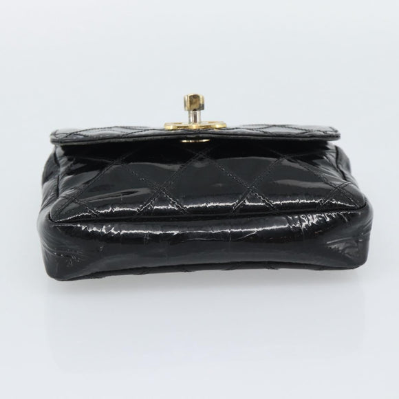 CHANEL Bicolore Waist bag Patent leather Black Gold CC Auth 196023