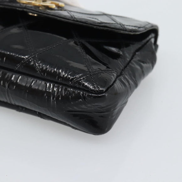 CHANEL Bicolore Waist bag Patent leather Black Gold CC Auth 196023