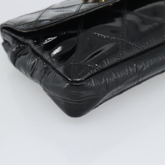 CHANEL Bicolore Waist bag Patent leather Black Gold CC Auth 196023