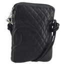 CHANEL Cambon Line Matelasse Shoulder Bag Leather Black Silver CC Auth 196024A-1